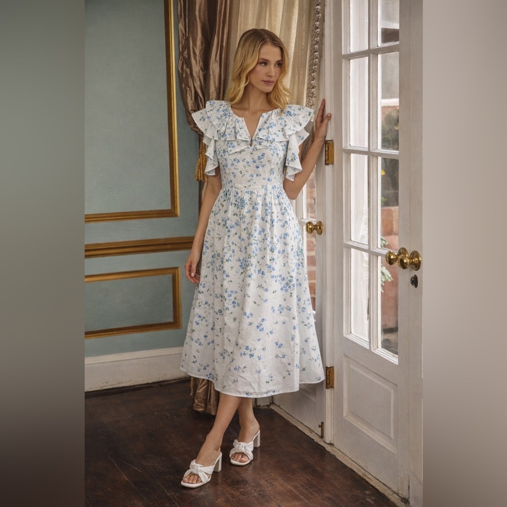 NWT Sugarlips Santana Ruffle Sleeve Tie Back Floral Midi Dress Sz 1X